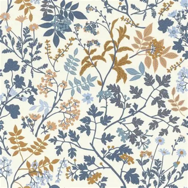 PAPIER PEINT INTISSÉ SYMPHONY FLEUR CHAMPETRE – BLEU & OCRE – CLASSIQUE – RASCH