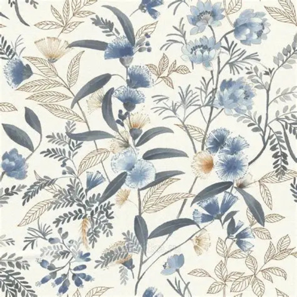 PAPIER PEINT INTISSÉ SYMPHONY FLEURS – BLEU & OCRE – CLASSIQUE – RASCH