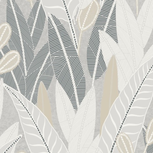 PAPIER PEINT INTISSÉ JUNGLE MINÉRALE – GRIS & BEIGE- VÉGÉTAL – GRANDECO
