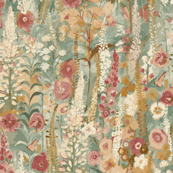 PAPIER PEINT INTISSÉ FLEURS SAUVAGES - VERT & ROSE - FLORAL - GRANDECO