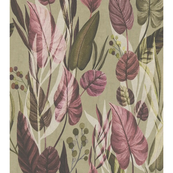 PAPIER PEINT INTISSÉ FEUILLES AÉRIENNES - VERT & ROSE - VÉGÉTAL - AS CREATION