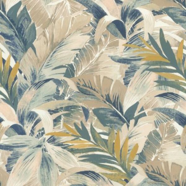 PAPIER PEINT INTISSÉ HAWAI - BLEU & OCRE - VÉGÉTAL - RASCH