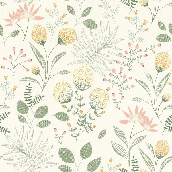 PAPIER PEINT INTISSÉ FRAICHEUR PRINTANNIERE – VERT, ROSE & JAUNE – FLORAL – RASCH