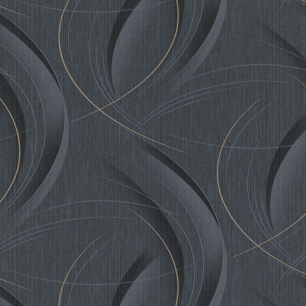 PAPIER PEINT INTISSÉ LIGNES FLUIDES - NOIR, GRIS & OR - GRAPHIQUE - ERISMANN