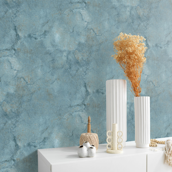 PAPIER PEINT INTISSÉ MELISSA MARBRÉ - BLEU & CUIVRE - MARBRÉ - ERISMANN – Image 3