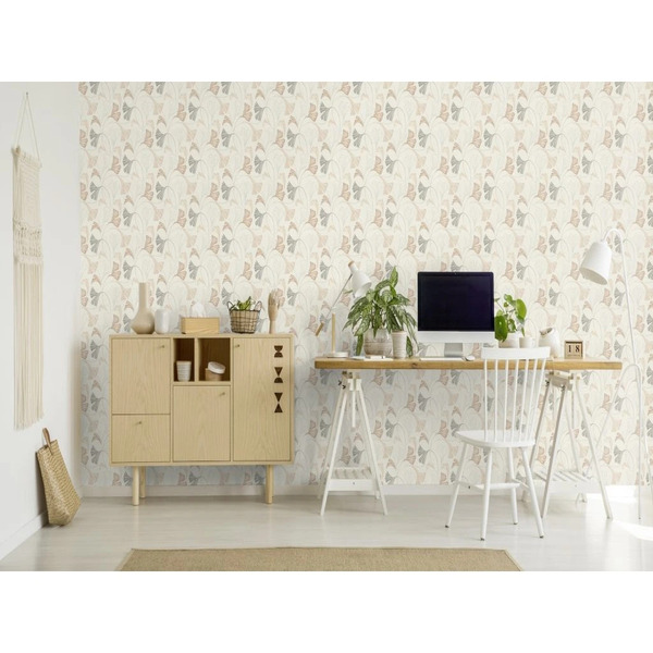 PAPIER PEINT INTISSE FLEURS DE GINKGO - BLANC & TAUPE - FLORAL- RASCH – Image 3