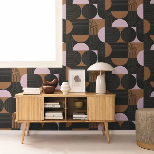 PAPIER PEINT INTISSÉ AMPLITUDE - NOIR, CAMEL & VIOLET - GRAPHIQUE - CASELIO – Image 2