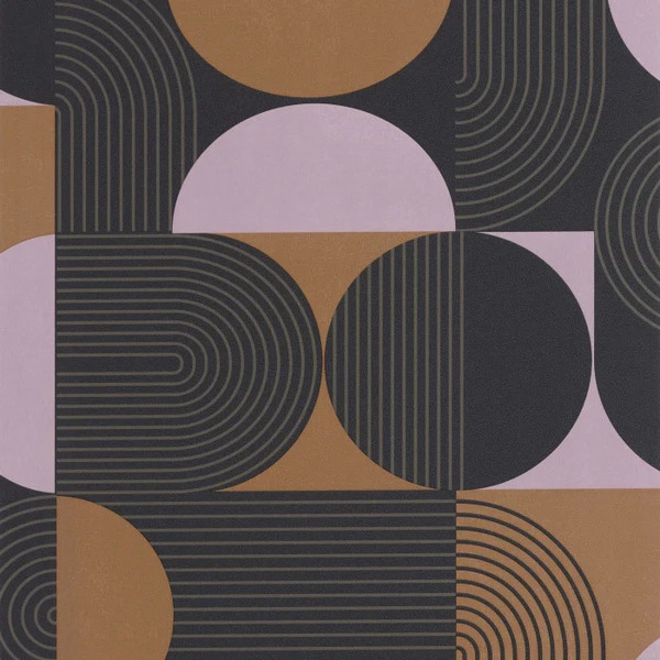 PAPIER PEINT INTISSÉ AMPLITUDE - NOIR, CAMEL & VIOLET - GRAPHIQUE - CASELIO