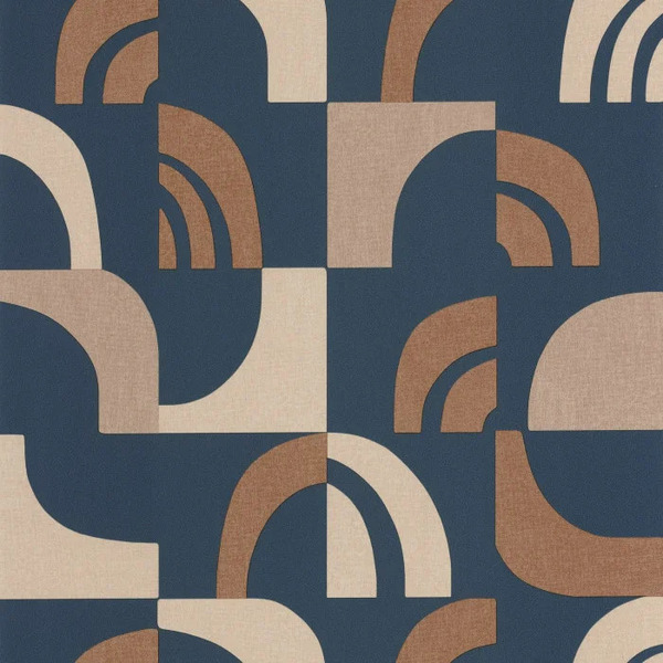 PAPIER PEINT INTISSÉ EMPREINTE - BLEU, CAMEL & BEIGE - GRAPHIQUE - CASELIO