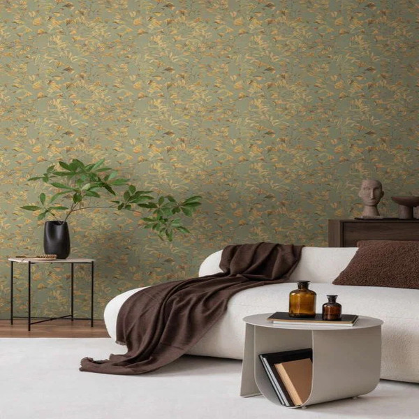 PAPIER PEINT INTISSÉ GINKGO - VERT & OCRE- VÉGÉTAL - AS CREATION – Image 2