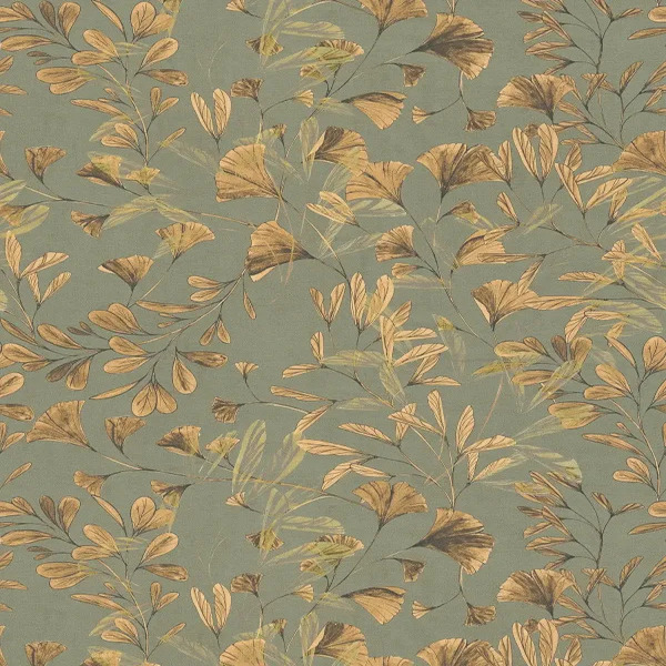 PAPIER PEINT INTISSÉ GINKGO - VERT & OCRE- VÉGÉTAL - AS CREATION