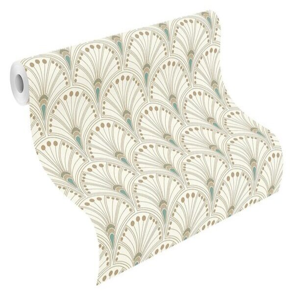 PAPIER PEINT INTISSÉ ART DECO - VERT EMERAUDE & OR - GRAPHIQUE - RASCH – Image 3