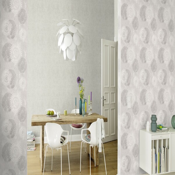 PAPIER PEINT INTISSÉ CERCLES MANDALA - GRIS - GRAPHIQUE - RASCH – Image 3