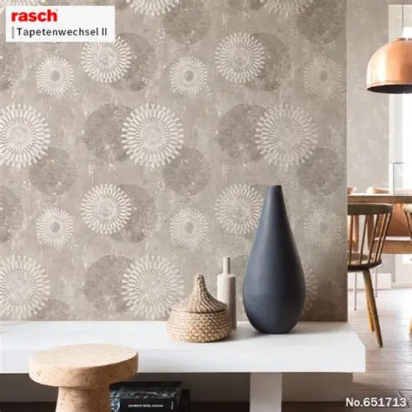 PAPIER PEINT INTISSÉ CERCLES MANDALA - GRIS - GRAPHIQUE - RASCH – Image 2