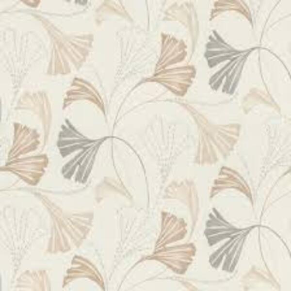 PAPIER PEINT INTISSE FLEURS DE GINKGO - BLANC & TAUPE - FLORAL- RASCH