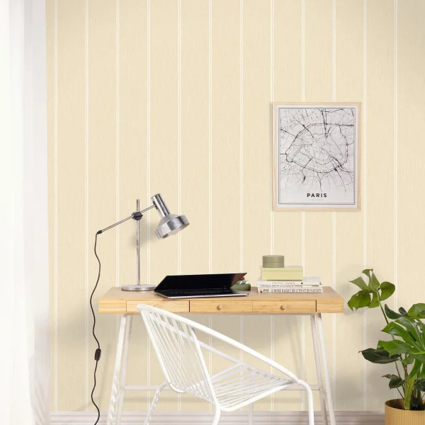 PAPIER PEINT INTISSÉ NAVAIA - BEIGE & BLEU - RAYURES - CASELIO – Image 2