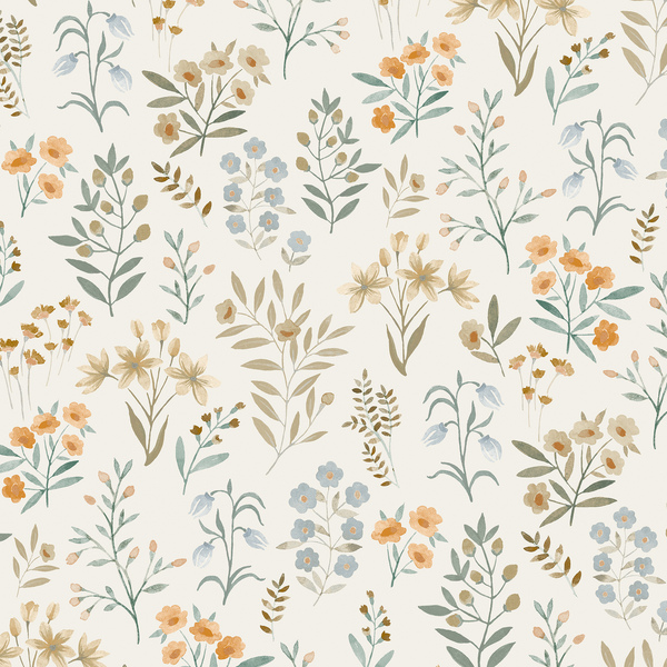 PAPIER PEINT INTISSÉ INIA - BLEU, OCRE & BEIGE - FLORAL - GRANDECO