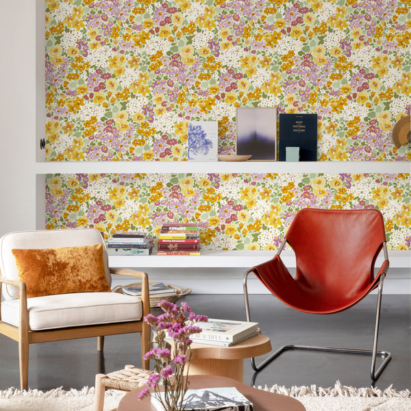 PAPIER PEINT EXPLOSION FLORALE - VERT, OCRE & ROSE - FLORAL - GRANDECO – Image 2