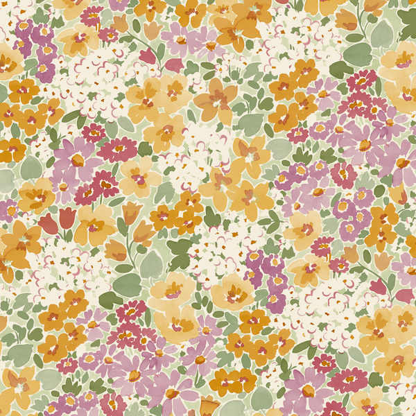 PAPIER PEINT EXPLOSION FLORALE - VERT, OCRE & ROSE - FLORAL - GRANDECO